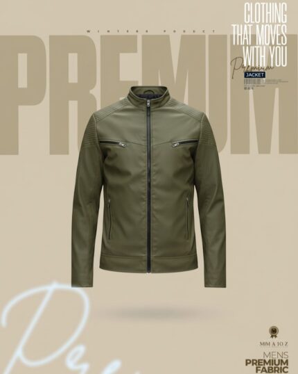 Men’s Leather Winter Jacket. (Olive)